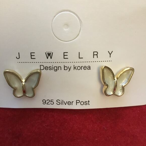 Gold & White Butterfly Shaped Stud Earrings - Picture 4 of 7